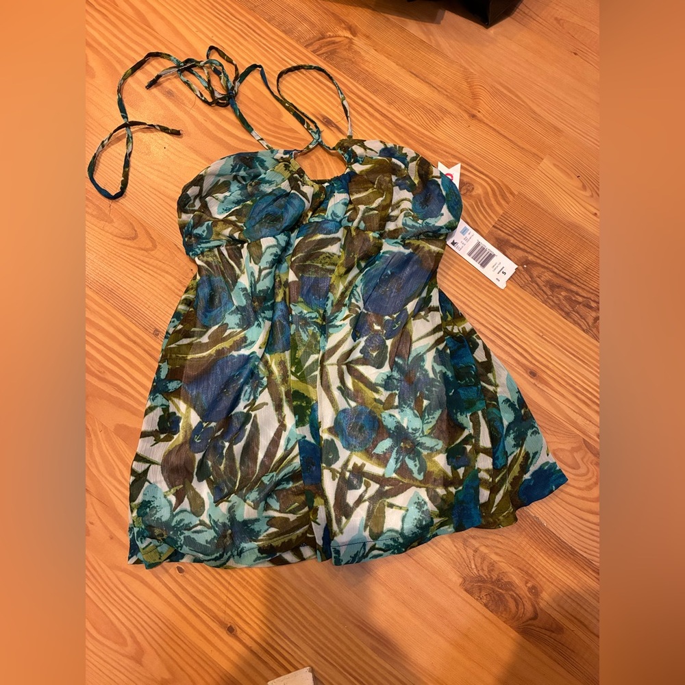 BONGO Y2K top Floral Halter Babydoll Top NWT